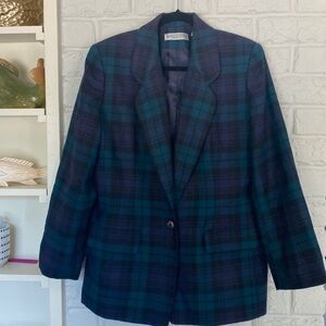 Amanda Smith Vintage Classic Plaid 100% Wool Single Breasted Jacket Size 12